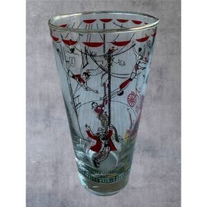 Vtg Libbey Day at the Circus 16oz Highball Glass 1950s MCM Clown Trapeze Cup